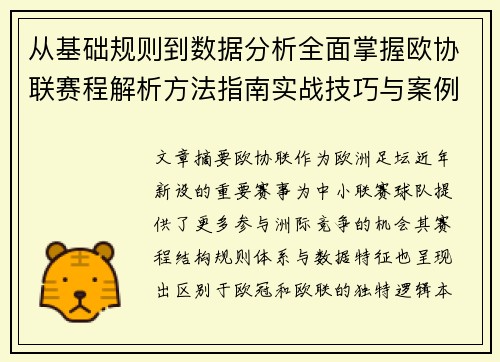 从基础规则到数据分析全面掌握欧协联赛程解析方法指南实战技巧与案例